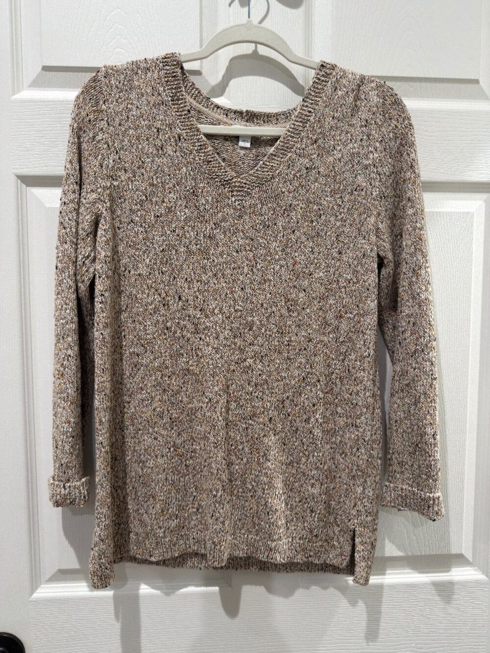 J.Jill Speckled Marled V-Neck Tunic Sweater Beige Multicolor Size S